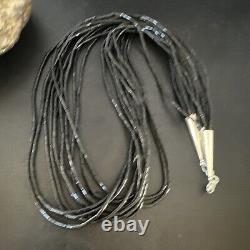 USA Black Onyx Sterling Silver 10S Stabilized Heishi Tubes 24 Necklace 16067