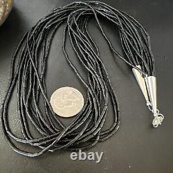 USA Black Onyx Sterling Silver 10S Stabilized Heishi Tubes 24 Necklace 16067