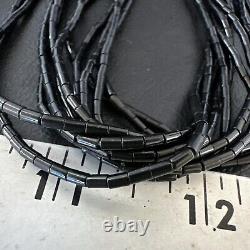 USA Black Onyx Sterling Silver 10S Stabilized Heishi Tubes 24 Necklace 16067