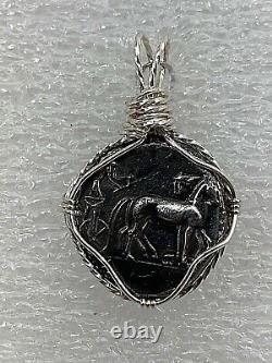 USA MADE Sterling Silver. 925 Wire Wrapped Roman Coin 1 x 1 3/4 Pendant