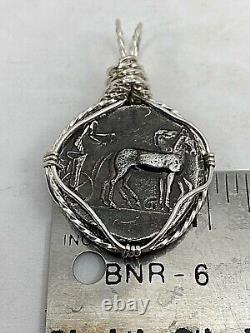 USA MADE Sterling Silver. 925 Wire Wrapped Roman Coin 1 x 1 3/4 Pendant