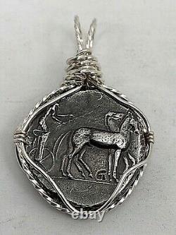 USA MADE Sterling Silver. 925 Wire Wrapped Roman Coin 1 x 1 3/4 Pendant