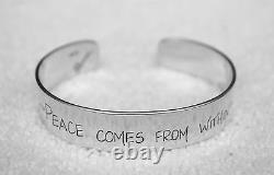 USA-Made Sterling Silver Cuff Bracelet with Peace Comes From Within by Hanni