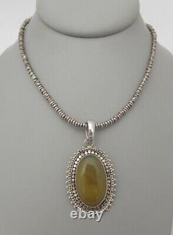 Unique 925 Sterling Silver Yellow Agate Enhancer Pendant Necklace 21 Heavy Made