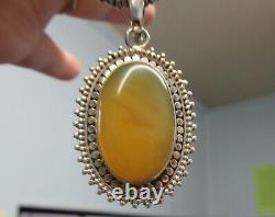 Unique 925 Sterling Silver Yellow Agate Enhancer Pendant Necklace 21 Heavy Made