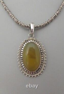 Unique 925 Sterling Silver Yellow Agate Enhancer Pendant Necklace 21 Heavy Made