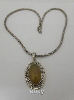 Unique 925 Sterling Silver Yellow Agate Enhancer Pendant Necklace 21 Heavy Made