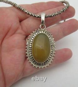 Unique 925 Sterling Silver Yellow Agate Enhancer Pendant Necklace 21 Heavy Made