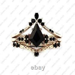 Unique Black Onyx Engagement Ring Set Kite Shaped Ring, 925 Sterling Silver Ring