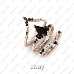 Unique Black Onyx Engagement Ring Set Kite Shaped Ring, 925 Sterling Silver Ring