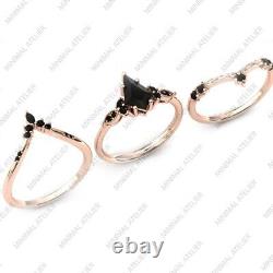 Unique Black Onyx Engagement Ring Set Kite Shaped Ring, 925 Sterling Silver Ring