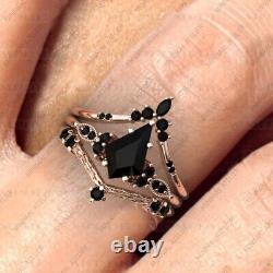 Unique Black Onyx Engagement Ring Set Kite Shaped Ring, 925 Sterling Silver Ring