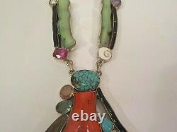 Unique Custom Made Sterling Silver Gemstone & Coral 20 Necklace