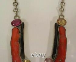 Unique Custom Made Sterling Silver Gemstone & Coral 20 Necklace