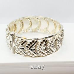 Unique Hand Made sterling silver 925 7.50in bangle bracelet-36.6 grams W 24.5mm/