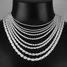 Unisex Solid 925 Sterling Silver 1mm to 6mm Width Rope Chain Italy Made