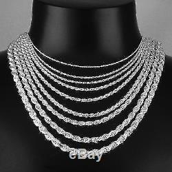 Unisex Solid 925 Sterling Silver 1mm to 6mm Width Rope Chain Italy Made