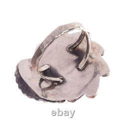 Unsigned Hand Made Sterling Silver Tribal Turquoise Ring with Leaf Design