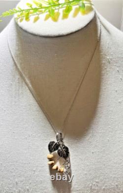 Unusual Artist Made Sterling Silver Jasper Beads Grape Vine Pendant Necklace 18