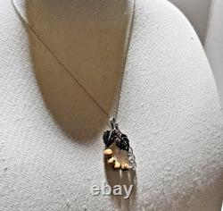 Unusual Artist Made Sterling Silver Jasper Beads Grape Vine Pendant Necklace 18
