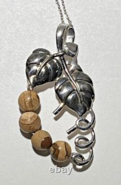 Unusual Artist Made Sterling Silver Jasper Beads Grape Vine Pendant Necklace 18