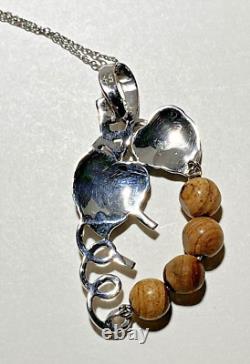 Unusual Artist Made Sterling Silver Jasper Beads Grape Vine Pendant Necklace 18