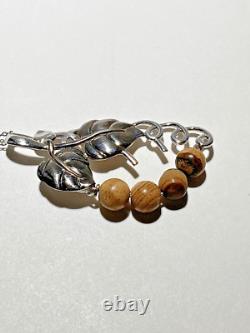 Unusual Artist Made Sterling Silver Jasper Beads Grape Vine Pendant Necklace 18