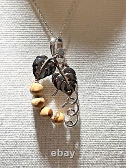 Unusual Artist Made Sterling Silver Jasper Beads Grape Vine Pendant Necklace 18