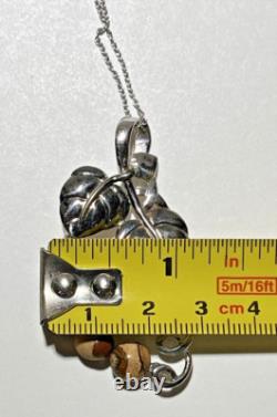 Unusual Artist Made Sterling Silver Jasper Beads Grape Vine Pendant Necklace 18