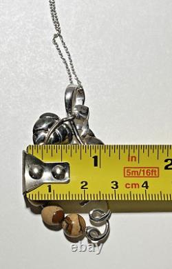 Unusual Artist Made Sterling Silver Jasper Beads Grape Vine Pendant Necklace 18