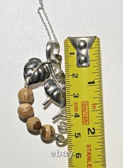 Unusual Artist Made Sterling Silver Jasper Beads Grape Vine Pendant Necklace 18