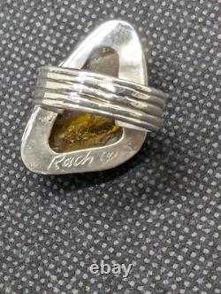 Unusual Natural Baltic Amber Artisan Hand Made Sterling Silver Ring Sz8. A7b