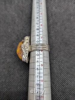Unusual Natural Baltic Amber Artisan Hand Made Sterling Silver Ring Sz8. A7b