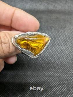 Unusual Natural Baltic Amber Artisan Hand Made Sterling Silver Ring Sz8. A7b