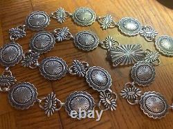 VINTAGE FINELY DETAILED Navajo Made STERLING SILVER CONCHO BELT 32 3.5 OUNCES