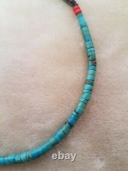 VINTAGE SANTO DOMINGO TURQUOISE HEISHI NECKLACE, With Hand made Sterling Beads