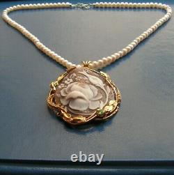 VINTAGE Silver Gold CAMEO SHELL CORNELIAN WELL CARVED Flowers MADE IN ITALY
