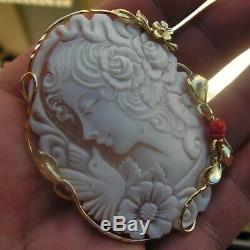 VINTAGE Silver Gold CAMEO SHELL SARDONYX WELL CARVED Flowers MADE IN ITALY