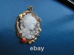 VINTAGE Silver Gold CAMEO SHELL SARDONYX WELL CARVED Flowers MADE IN ITALY