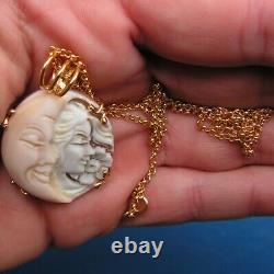 VINTAGE Silver Gold CAMEO SHELL SARDONYX WELL CARVED MADE IN ITALY Sun & moon