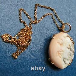 VINTAGE Silver Gold CAMEO SHELL SARDONYX WELL CARVED MADE IN ITALY Sun & moon