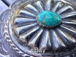 VINTAGE Southwestern STERLING Silver & TURQUOISE CONCHO BELT BUCKLE Hand Made