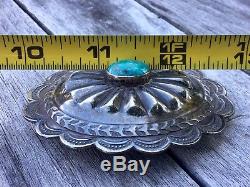 VINTAGE Southwestern STERLING Silver & TURQUOISE CONCHO BELT BUCKLE Hand Made