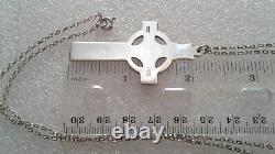 VINTAGE UK-MADE LARGE MASSIVE STERLING SILVER CELTIC CROSS with STERLING CHAIN