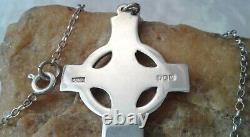 VINTAGE UK-MADE LARGE MASSIVE STERLING SILVER CELTIC CROSS with STERLING CHAIN