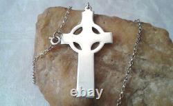 VINTAGE UK-MADE LARGE MASSIVE STERLING SILVER CELTIC CROSS with STERLING CHAIN