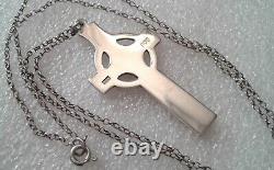 VINTAGE UK-MADE LARGE MASSIVE STERLING SILVER CELTIC CROSS with STERLING CHAIN
