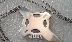 VINTAGE UK-MADE LARGE MASSIVE STERLING SILVER CELTIC CROSS with STERLING CHAIN