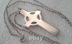 VINTAGE UK-MADE LARGE MASSIVE STERLING SILVER CELTIC CROSS with STERLING CHAIN