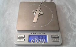 VINTAGE UK-MADE LARGE MASSIVE STERLING SILVER CELTIC CROSS with STERLING CHAIN